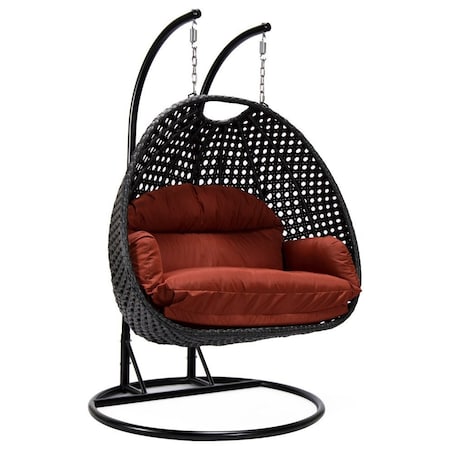 Leisuremod Mendoza Charcoal Wicker Hanging 2 person Egg Swing Chair with Cherry Cushions MSCCH-53CHR