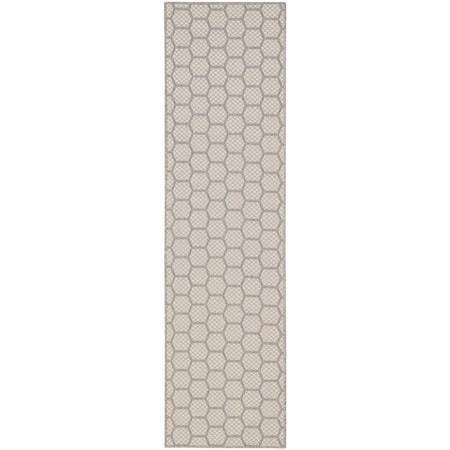 Homeroots 8' Gray And Ivory Geometric Indoor Outdoor Runner Rug 564052