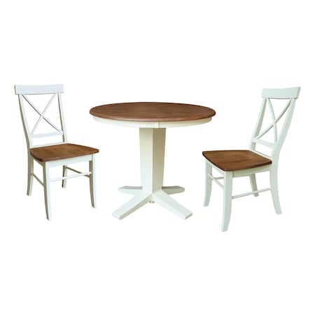 Whitewood Industries Rectangular Fixed Top Table W/ 2 Chairs, 36 in W, 29.9 in L, 36 in H, Parawood, Hickory/Shell, 3 K79-36RT-23B-C613-2