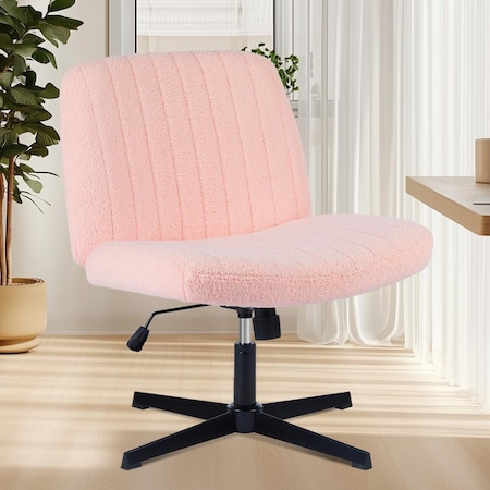 Yssoa Simple Deluxe Wide Criss Cross Legged Chair, Swivel Office Desk Chair, Height Adjustable Faux Fur,  3A88FNCHAIROFFICETDPNK01