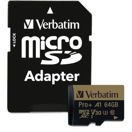Verbatim 64GB PRO PLUS 666X MICROSDXC MEM CARD W/ ADAP UHS-I V30 CLASS10 70002