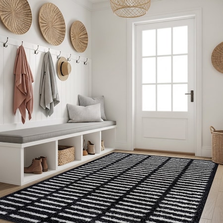 World Rug Gallery Bohemian Stripe Lines Shag Area Rug 4 ft x 6 ft Anthracite WR128ANTHRACITE4X6