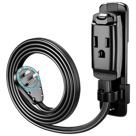 Maximm 6ft 14AWG Heavy Duty AC Extension Cord, 360 degrees Flat Plug, Black ADW-S360-C6F06-14B0-WM