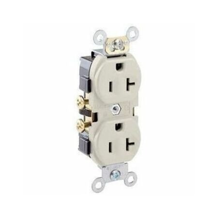 Leviton Straight Blade Receptacle, 5-20R, 20 A, 125V AC, 2 Pole, 3 Wire, Flush Mount, Self-Grounded CR20-T