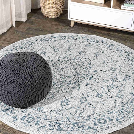 Jonathan Y Rozetta Boho Medallion Textured Weave Gray/Teal 5 ft Round Indoor/Outdoor Area Rug SMB102C-5R