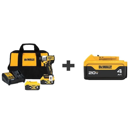 Dewalt Cordless Impact Drive Kit, Drive Size 1/4 in, Max. Torque 1,825 in-lb, 20 V, Includes (3) Batteries DCF845P2/DCB204