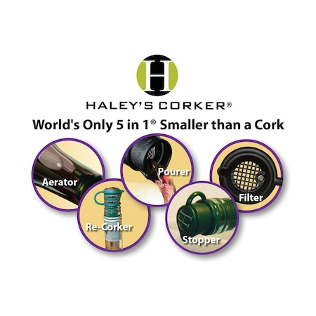 Haley Corker 5-in-1 Wine Aerator, Stopper, Pourer, Filter, Recorker 38400