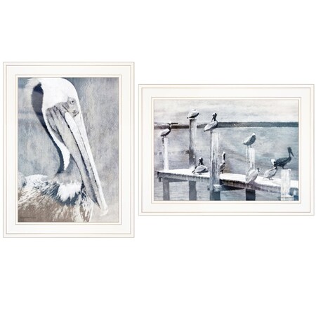 Homeroots Set Of Two Pelican Party White Framed Coastal Wall Art, 2PK 407082