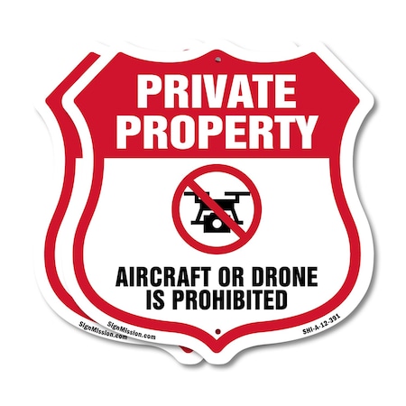 Signmission No Drone Shield Sign Aircraft Or Drone I, 12 inch X 12 inch, Plastic Sign, 2PK SHI-P-2PACK-12-391