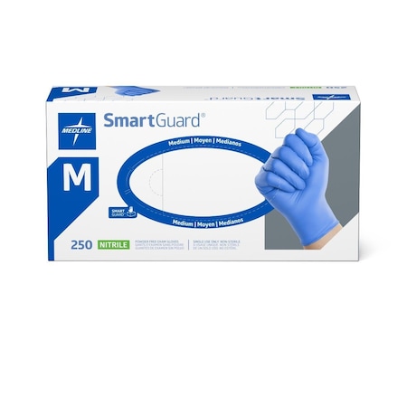 Medline SmartGuard Powder-Free Nitrile Exam Gloves, Size M, 250/Box, 2500PK SG312