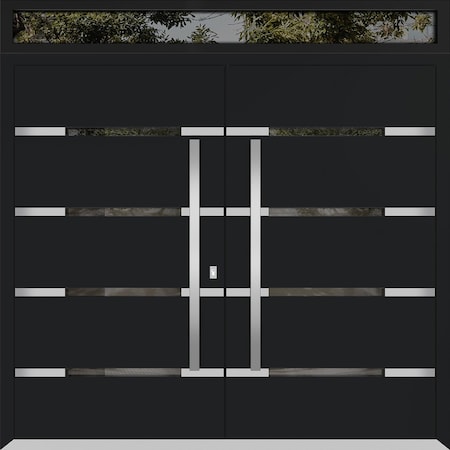 Vdomdoors Metal Double Doors Deux 1105 Black Enamel Mirrored Clear Glass Top Transom Entry Modern Painted (W7 DEUX1105DEXD-BLK-W72xH96+16-LH-I