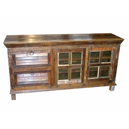 Homeroots 60in Wood Brown Solid Wood Cabinet Enclosed Storage Distressed TV Stand 489548