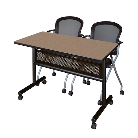 Regency Kobe Flip-Top Privacy Nesting Table W/ 2 Cadence Nest Chairs, 42 in W, 24 in L, Noble Oak MKFTM4824NO23BK