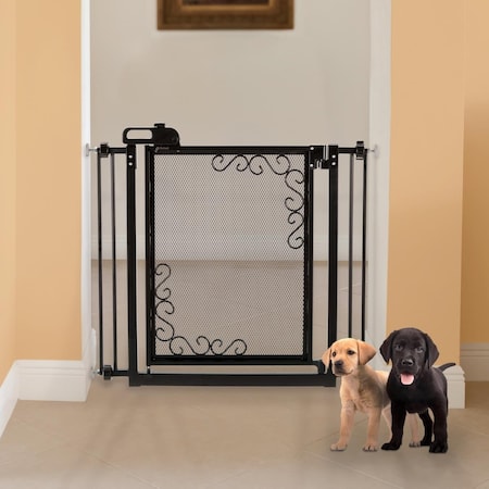 Richell 32.5-36.5 x 2.4 x 32 in. One-Touch Metal Mesh Pet Gate - Antique Bronze 94941