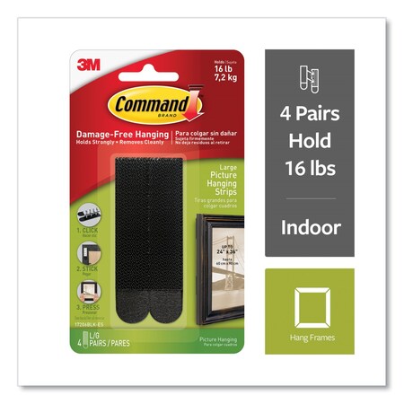 Command Picture Hanging Strips, Removable, Holds Up to 4 lbs per Pair, 0.75 x 3.65, Black, 4PK 17206BLK