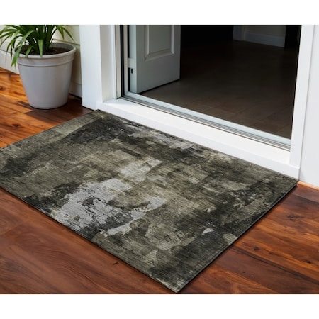 Homeroots 3' X 5' Charcoal And Black Abstract Washable Indoor Outdoor Area Rug 603161