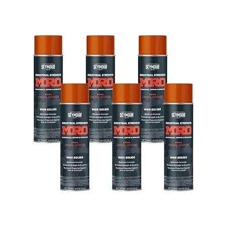 Seymour Midwest MRO Industrial High-Solids Spray Paint, Omaha Orange, 16 oz, 6PK 6201450