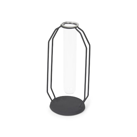 Homeroots 10" Black And Clear Glass And Metal Table Vase 608698