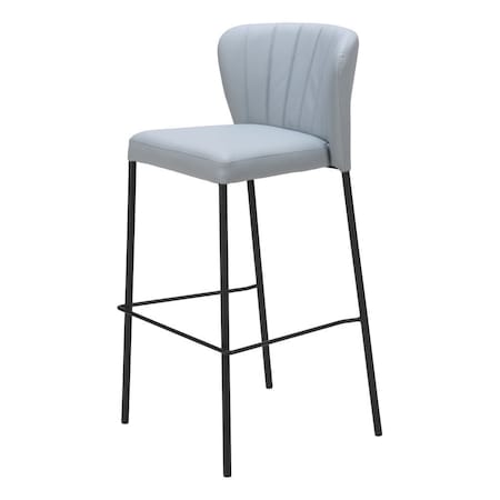 Homeroots Set of Two 29" Gray And Black Faux Leather And Steel Bar Height Bar Chairs 555698