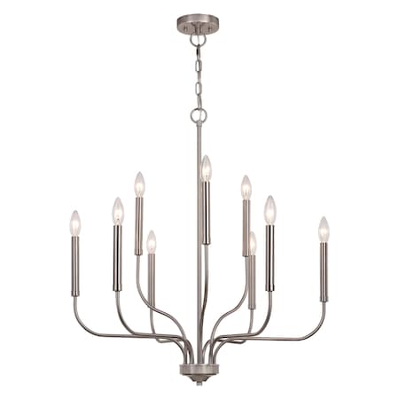 Vaxcel Harris 9 Light Candelabra Satin Nickel Candle Chandelier H0272