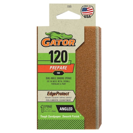 Gator Finishing EdgeProtect Dual-Angle Sanding Sponge, 120 Grit, Fine 7305