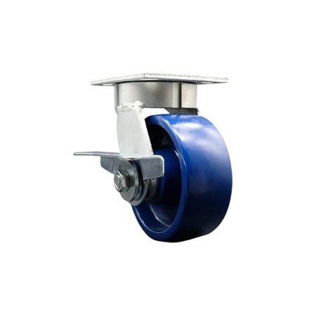 Service Caster 5 Inch Kingpinless Solid Poly Wheel Swivel Caster with Brake SCC-KP30S520-SPUR-SLB