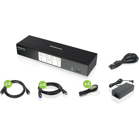 Iogear GCS1934H 4-Port 4K KVM with HDMI Connection, USB, Audio and Full Cable Set (TAA). GCS1934H
