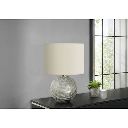 Monarch Specialties Lighting, 19 in.H, Table Lamp, Grey Resin, Ivory / Cream Shade, Modern I 9653
