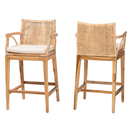 Bali & Pari Storsel Bohemian Natural Rattan and Teak Wood 2-Piece Counter Stool Set 249-2PC-13700-ZORO