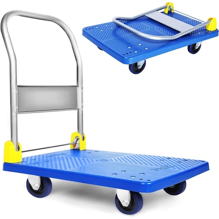 Yssoa Platform Truck with 880lb Weight Capacity and 360 Degree Swivel Wheels, Foldable Push Hand Ca HITRUK24X36BLU880