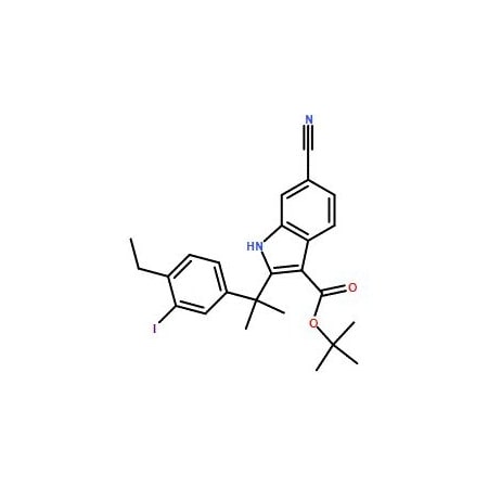 Ak Scientific tert-Butyl 6-cyano-2-(2-(4-ethyl-3-iodophenyl)propan-2-yl)-1H-indole-3-carboxylate (5g), CAS 125658 4114AH-5g