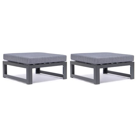 Leisuremod Chelsea Outdoor Patio Black Aluminum Ottomans With Blue Cushions CSO30BU2