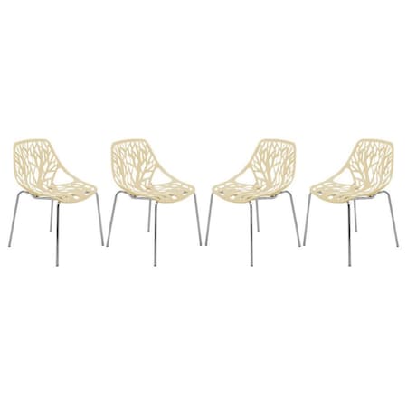 Leisuremod Modern Asbury Dining Chair with Chromed Legs, Cream, 4PK AC16CR4