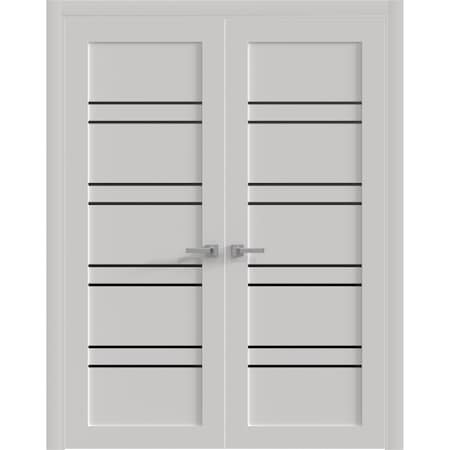 Sartodoors Interior Double Doors 36 x 96 inches, BASIC 4901 White with Black Glass, Wood Interior Solid Panel BASIC4901DD-WS-3696