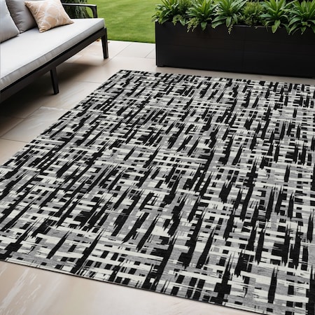 Homeroots 5' X 8' Black Gray And Ivory Abstract Washable Indoor Outdoor Area Rug 602468