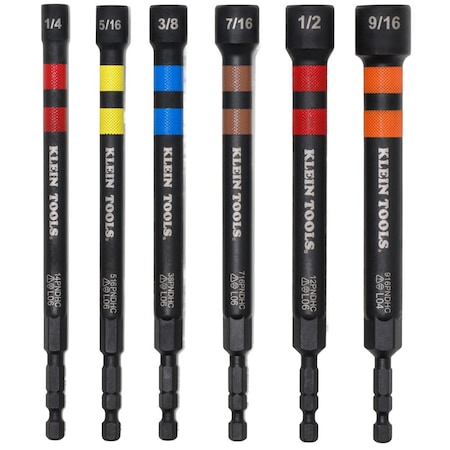 Klein Tools Magnetic Hollow Color-Coded Power Nut Drivers Set, 6-Piece 32940