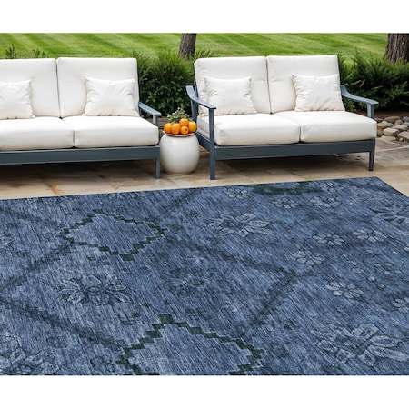 Homeroots 8' X 10' Navy Blue And Denim Blue Floral Washable Indoor Outdoor Area Rug 588897