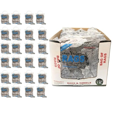 Supremeplus Recycled Gray Knit T-Shirt Cleaning Rags, 1 lb. Bag, Pack of 24, 24PK SP-8094