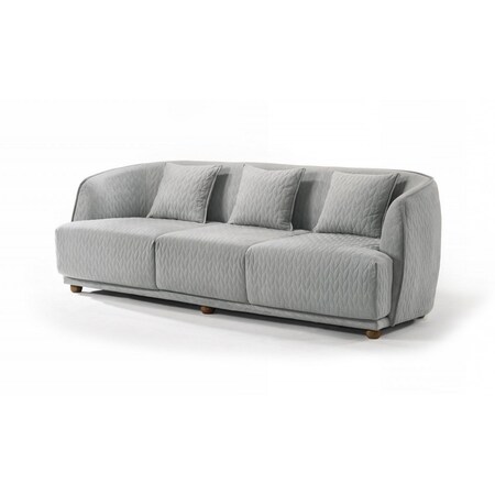 Homeroots 85" Gray Geometric Sofa And Toss Pillows With Brown Legs 480914