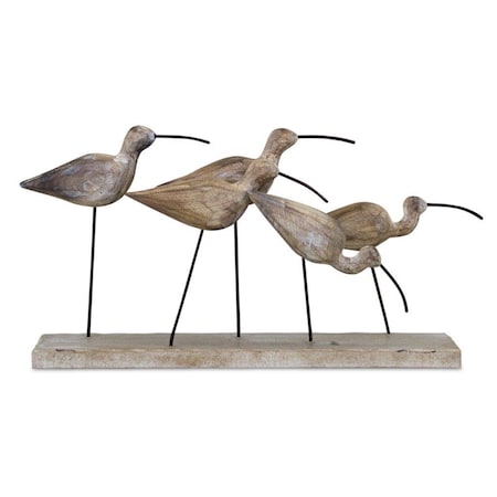 Homeroots 13" Natural Metal And Wood Coastal Sand Plover Birds Tabletop Sculpture 518062
