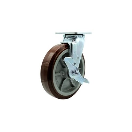 Service Caster 8 Inch Stainless Steel Polyurethane Swivel Caster with Ball Bearing and Brake SCC-SS30S820-PPUB-TLB