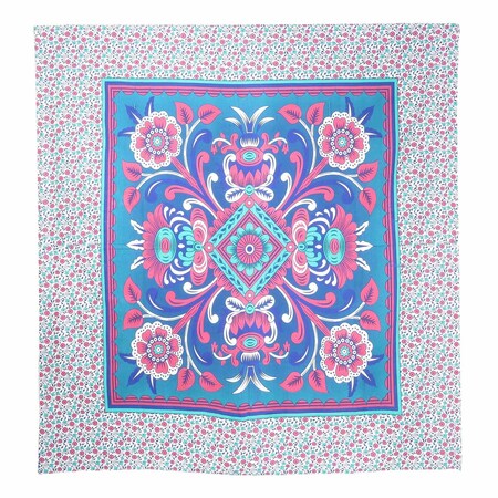 Homeroots 88" X 84" Blue Red And White Floral Cotton Hanging Tapestry 397428