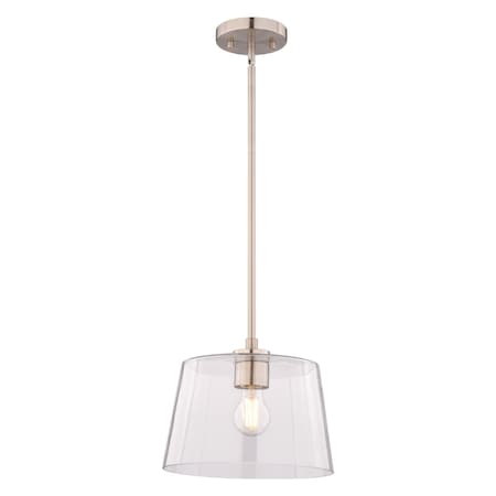 Vaxcel Evanston 1-Light Drum Pendant Light, Satin Nickel, Clear Glass, 10.25-In. Wide P0473