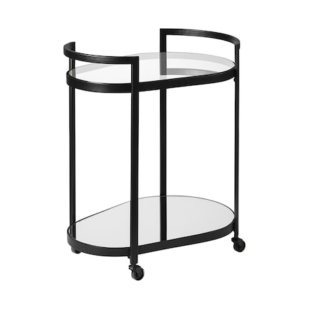 Homeroots Cyclider Black Metal With Two Mirror Glass Shelves Bar Cart 376020
