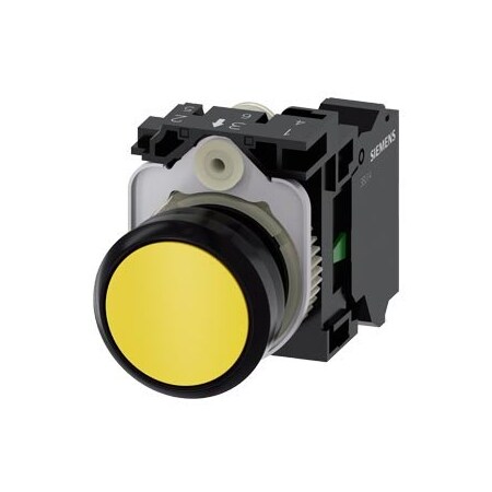 Siemens Pushbutton, 22 mm, round, plastic, yellow, pushbutton, flat 3SU1100-0AB30-3BA0-ZY12