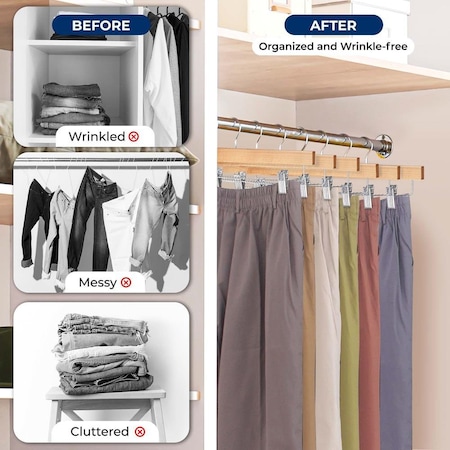 Serenelife Skirt and Pant Hanger with Adjustable Non-Slip Steel Clips, Premium Wooden, 360 degrees, 20PK SLWPNW20