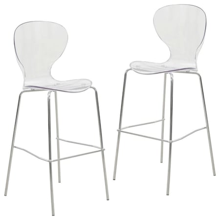 Leisuremod Oyster Acrylic Barstool with Steel Frame in Chrome Finish, Clear, 2PK OC31CL2