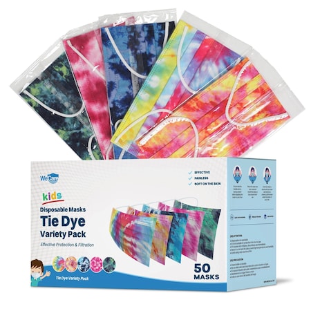 Wecare Kids Disposable Face Mask, 3, Assorted Tie Dye, Kids, 50 PK WMN100061