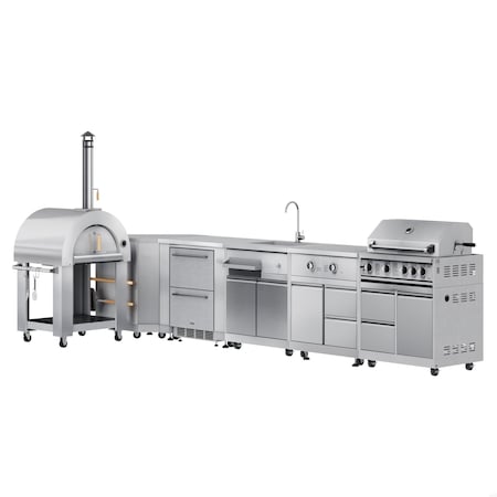 Koolmore Wood Fire Pizza Oven, Corner Cabinet, Fridge and Cabinet, Sink, Side Burner, BBQ Grill with Cabinet KM-OKSKIT-CONFIG112