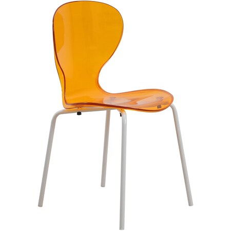 Leisuremod Modern Oyster Transparent Side Dining Side Chair with White Base in Transparent Orange OCW-17TOR
